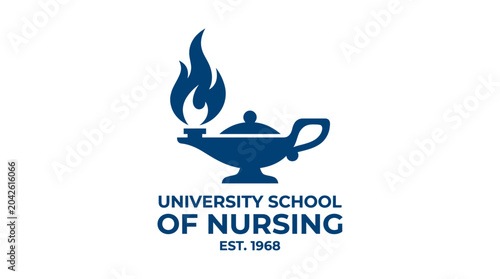 University School of Nursing logo with flame and lamp graphic element