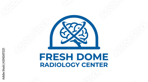 Foto Modern brain logo with dome and text for radiology center