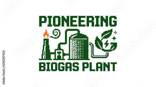 Foto Biogas plant concept with plant and flame elements