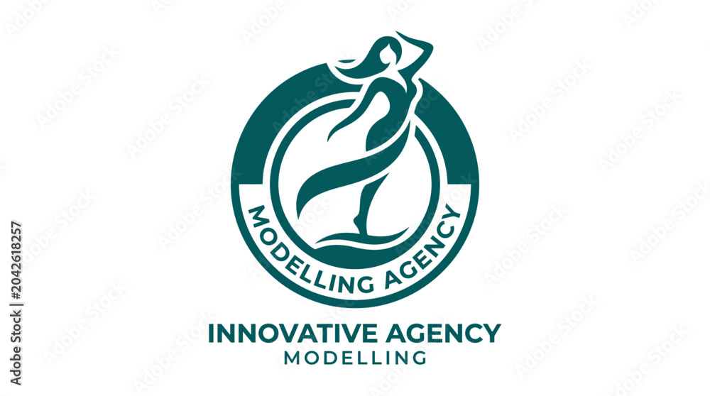 Fototapeta premium Modern vector logo for a modelling agency with a stylized figure inside a circle.