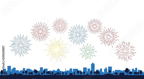 Obraz na plátně Cityscape Skyline with Colorful Fireworks Display Celebration