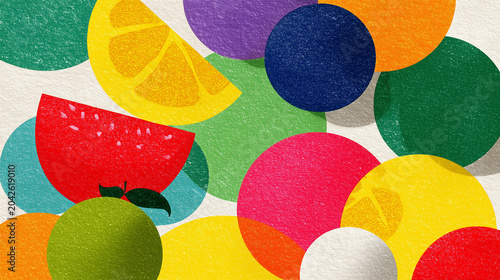 Abstract Fruit Art with Circles of Various Colors