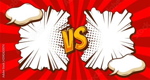 Photos VS letters fight backgrounds in flat comics style design