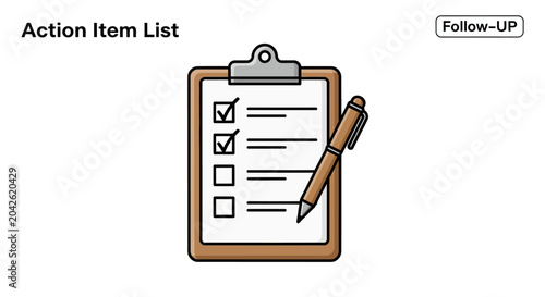 Action Item List Clipboard with Pen and Checkboxes, Follow-Up Task Management