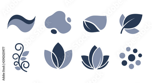 Abstract Blue Organic Shapes and Floral Logos Set