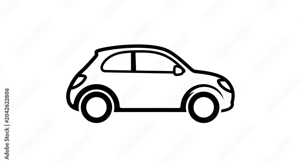 Obraz premium Minimalist Black and White Car Illustration of a Compact Hatchback.