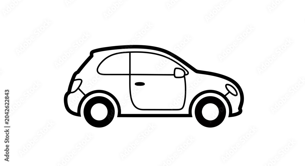 Fototapeta premium Side view illustration of a small car with clean lines in a simple sketch style.