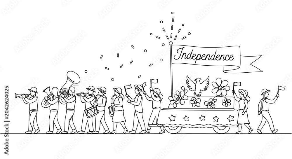 Obraz premium Independence Day Parade Celebration with Marching Band and Float