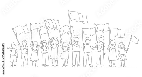 Photos Diverse group of children holding blank flags, protest, illustration, unity, fre