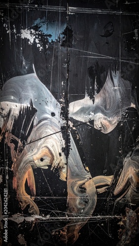 Abstract Expressionist Painting Featuring Dark Moody Swirling Oil Paint Textures and Dramatic Artistic Contrasts