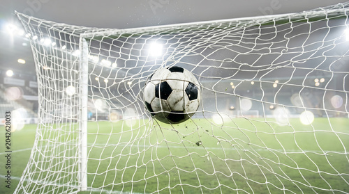 High Speed Hyper Realistic Photography Of A Classic Soccer Ball Striking The Goal Net Net Tension
