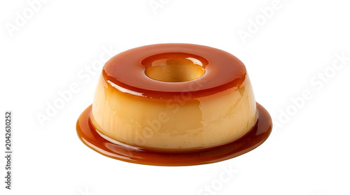Authentic miniature Brazilian pudim de leite condensed milk caramel flan dessert with a glossy sweet syrup coating isolated on a transparent background for premium restaurant menus.