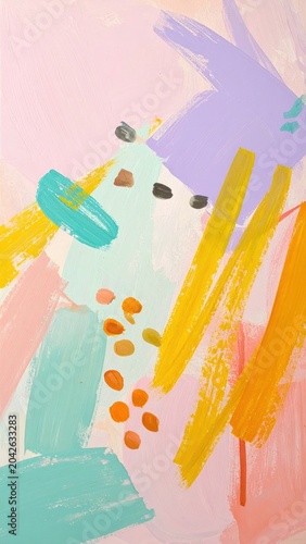 Abstract pastel painting with lively brushstrokes and organic shapes, creating a vibrant and modern artistic composition