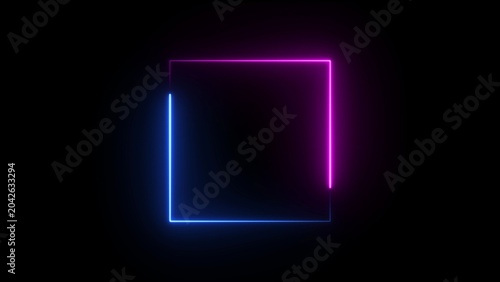 Dual color neon square frame with blue and pink glowing light on black background image photo