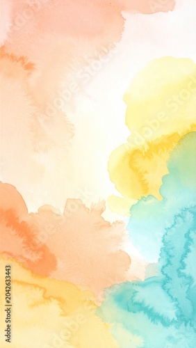 Soft watercolor background in pastel hues of peach, yellow, and turquoise, evoking a gentle and serene atmosphere with a touch of natural beauty