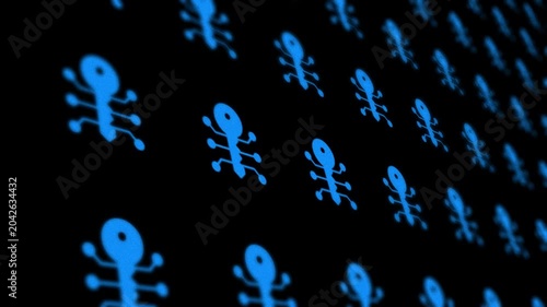 Glowing blue artificial intelligence circuit key icons in a digital grid background