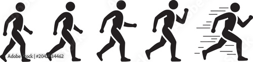 Quadro su tela People Running, Walking and Exercising Poses Icons in Bold Black Vector Style fo