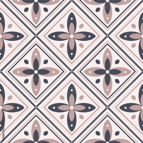 Blush Floral Diamond Tile Seamless Pattern Elegant Vintage Geometric Wallpaper