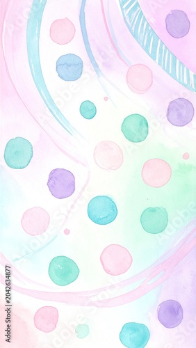 Soft, pastel watercolor background with playful polka dots and gentle curves, evoking a sense of calm and innocence
