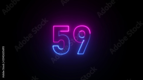 Schilderij op canvas Neon number 59 in pink and blue light on a dark background fifty nine glowing