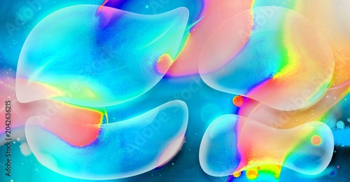 3D abstract background with iridescent and holographic liquid shapes
