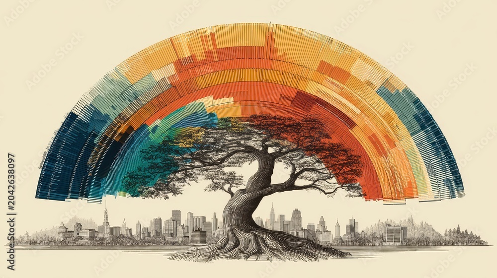 Fototapeta premium Business color chart shaped like a tree, [organic data visualization], [concept of growth and sustainability in business]