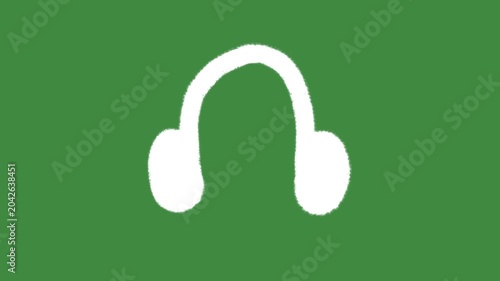 White audio headphones cartoon graphic with chalk outline earphones icon isolated on green screen background for sound listening symbol and podcast element concept.
