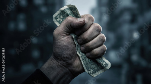 Stock market visual metaphor money power grip tension