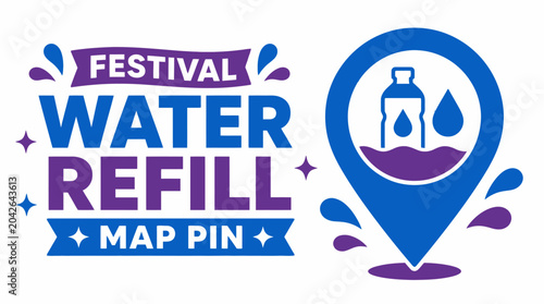 Festival water refill station map pin graphic element, flat design vector