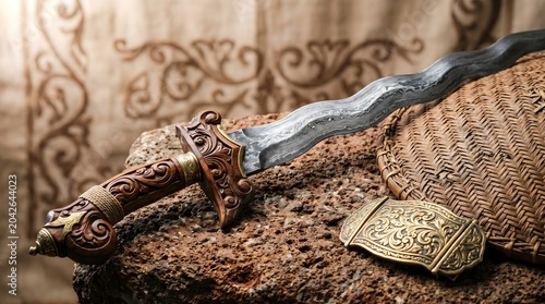 Traditional Southeast Asian Kris Dagger with Carved Handle