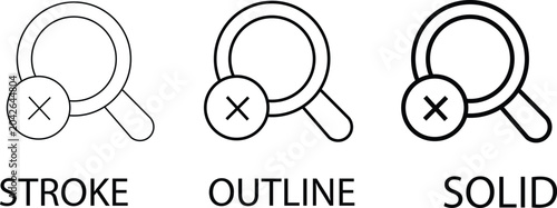 Bild auf Leinwand Minimalist magnifying glass icons with cross mark, search cancel vector set in s