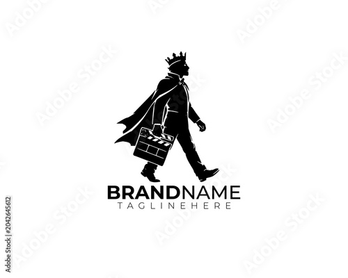 Black and White King Walking with Clapperboard Logo
