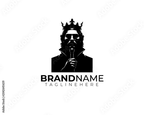 Black and White Serious King Portrait with Sword Logo