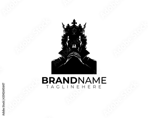 Black and White Mysterious King Portrait with Steepled Hands Logo