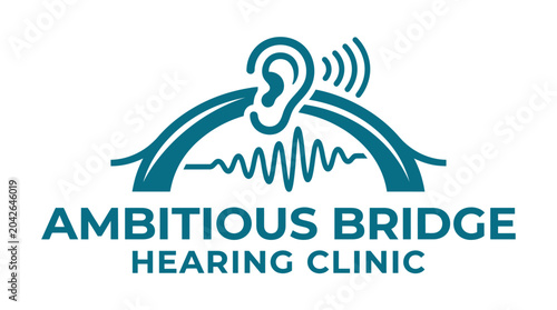 Modern vector logo for a hearing clinic featuring an ear and sound waves
