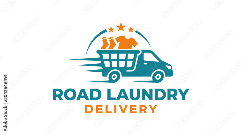 Αυτοκόλλητο Delivery van with laundry basket and clothes, motion blur, service concept