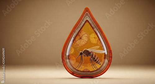 Prehistoric Mosquito Fossil Trapped in Layered Amber Resin Drop