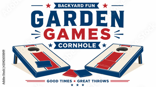 Vector illustration of a cornhole game set with bean bags on a white background.