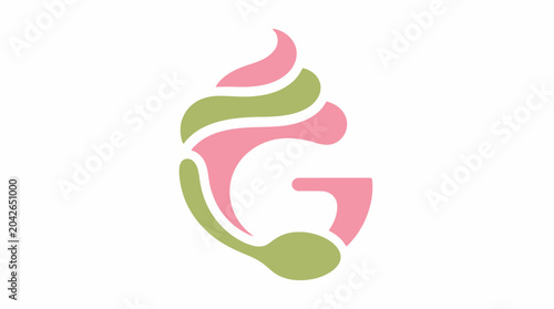 Stylized letter G logo with ice cream swirl and spoon graphic element