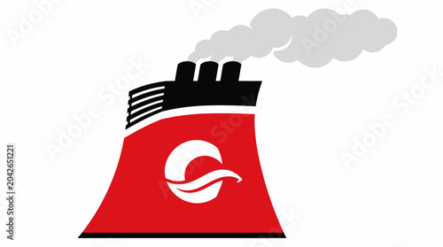 Cruise ship funnel emitting smoke, graphic element, vector illustration
