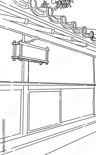 Vászonkép Traditional Japanese House Wall and Roof Line Art
