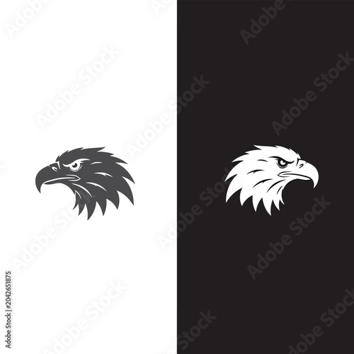 Canvas-taulu Fierce eagle head profile in dark gray and white variations on contrasting backg