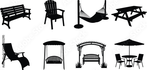 Photos Professional collection of garden and patio furniture black silhouettes featurin