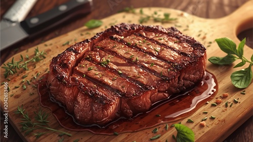 Juicy Grilled Beef Steak Served on Plate Ready to Eat