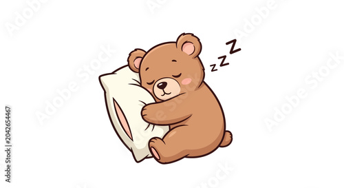 Cuadro en lienzo Cute Sleeping Teddy Bear Hugging Pillow, Peaceful Slumber, Adorable Toy