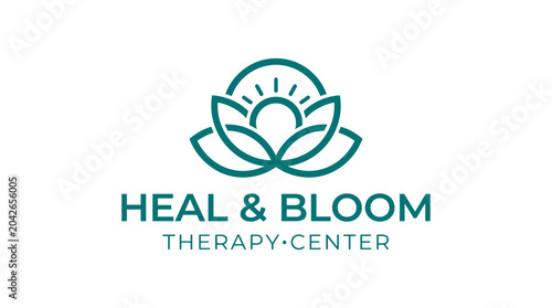 Wellness logo with lotus flower and sun, clean graphic element for therapy center