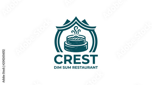 Tableau sur toile Vector logo for Crest Dim Sum Restaurant featuring a steaming bamboo basket emblem