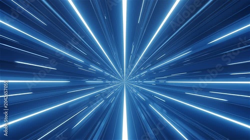 Abstract Blue Neon Light Speed Tunnel Background Animation.