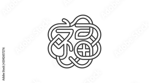 Foto Tangled knot line with centered plus symbol icon.