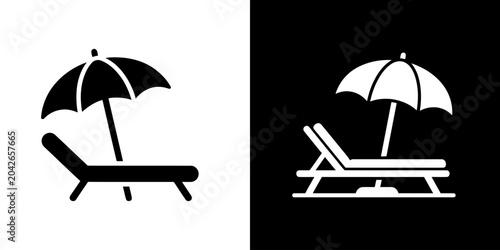Cuadro en lienzo Simple Beach Chair and Umbrella Icon Symbolizing Summer Vacation and Relaxation